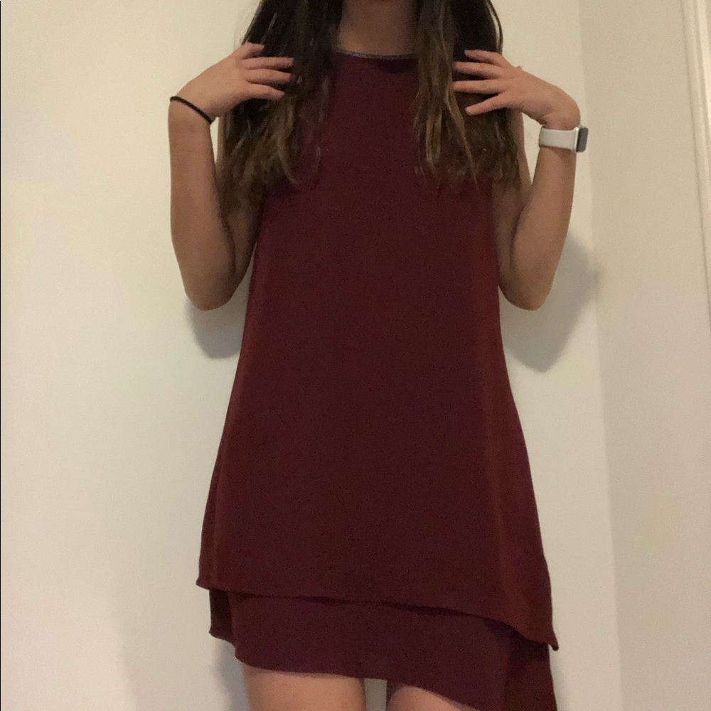 Asymmetrical maroon dress